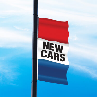 Slogan flags with horizontal slogan and sleeves or grommets.
