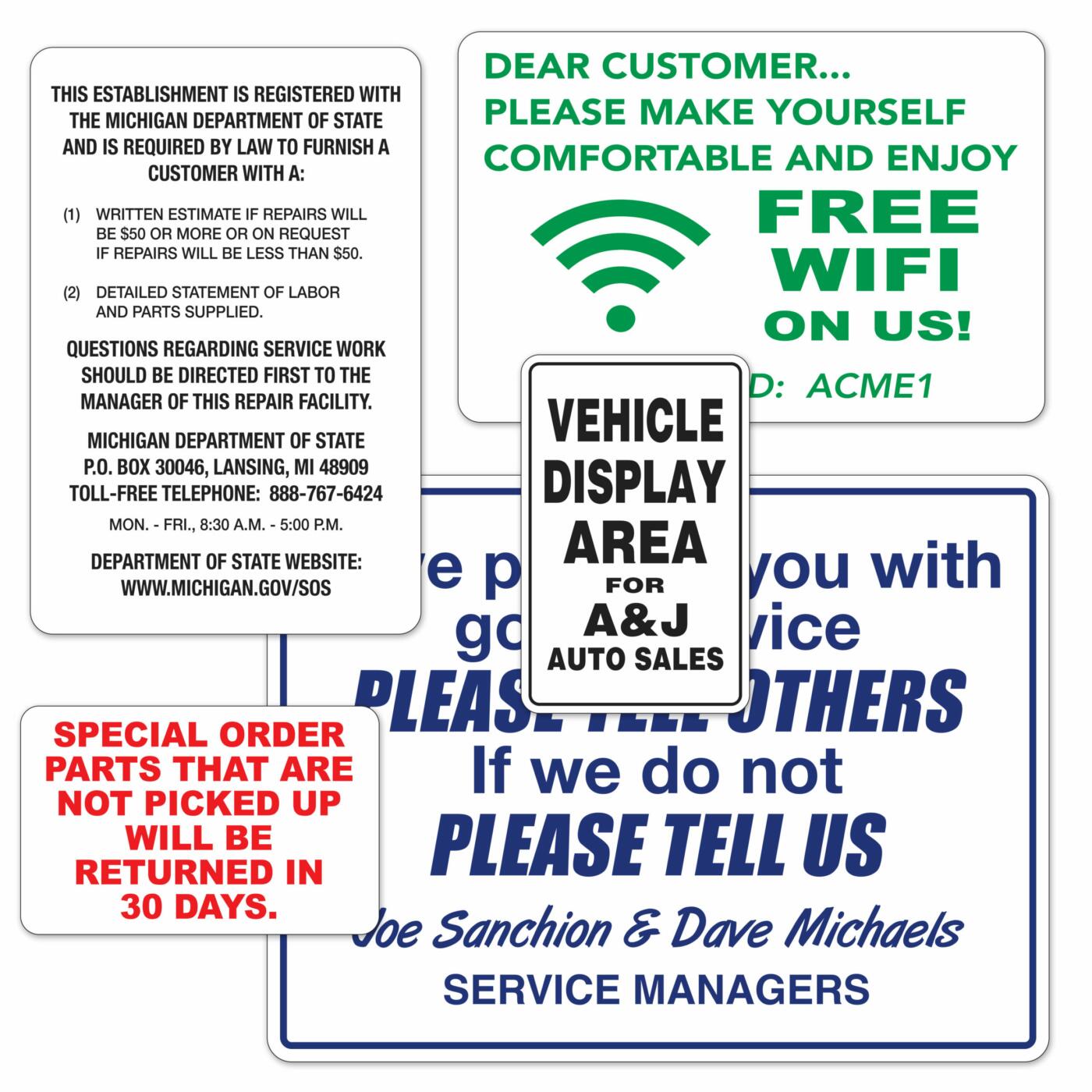 Custom Signs auto dealer supply