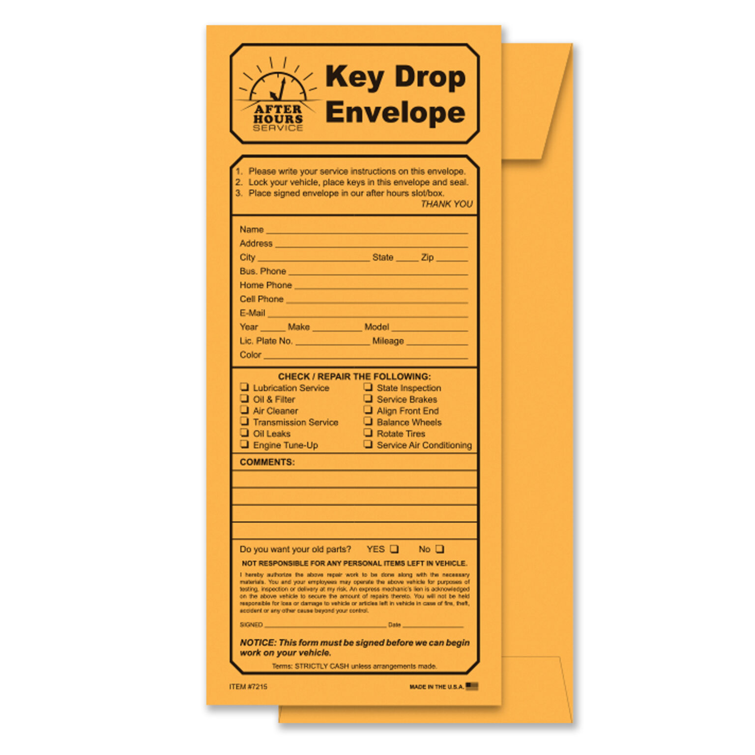 Dual Control Key Envelope Key Drop Envelopes - Dealers Supply Company