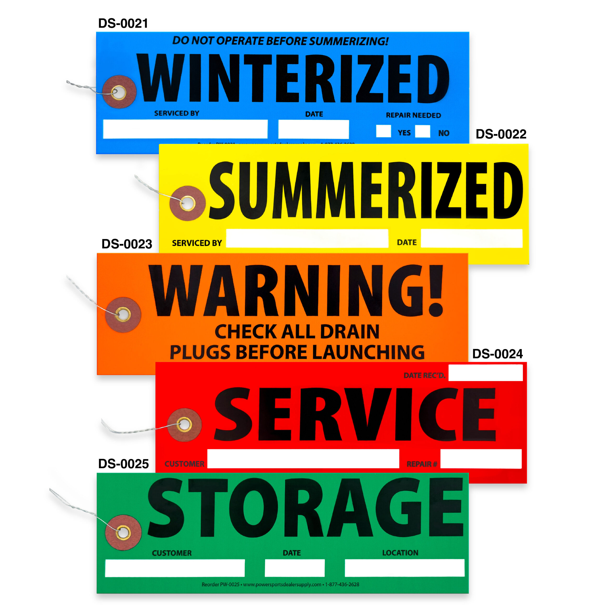 Color-Coded Waterproof Tag with cords in Red, Blue, Green, Yellow, and Orange